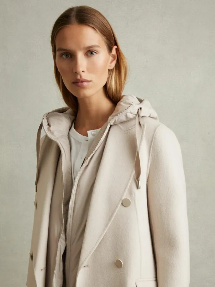 REISS Coats and Jackets Women Wool Blend Double Breasted Blindseam Coat Neutral
