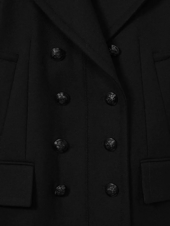 REISS Coats and Jackets Women Wool Blend Double Breasted Pea Coat Black