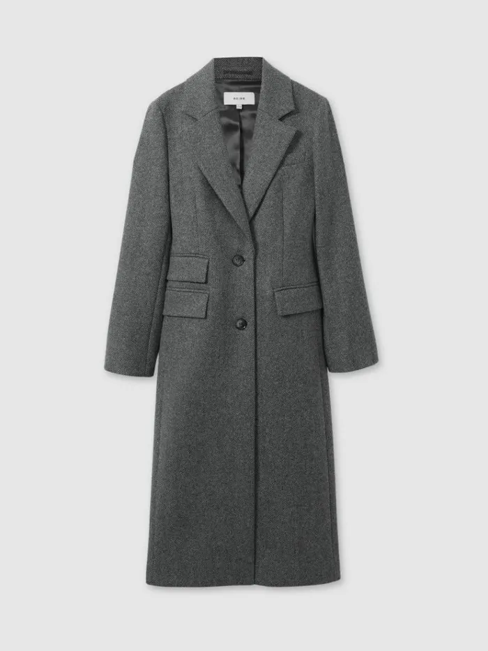 REISS Coats and Jackets Women Woolblend Serge Longline Coat Grey