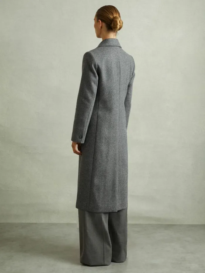 REISS Coats and Jackets Women Woolblend Serge Longline Coat Grey