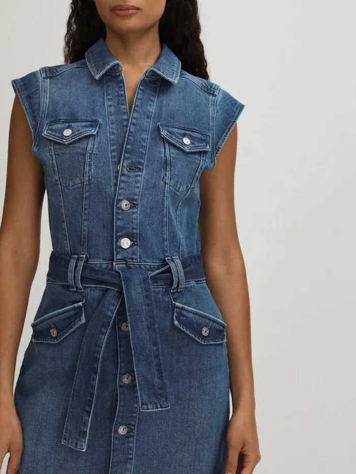 REISS Denim Women Paige Belted Denim Mini Dress Kamilla Blue