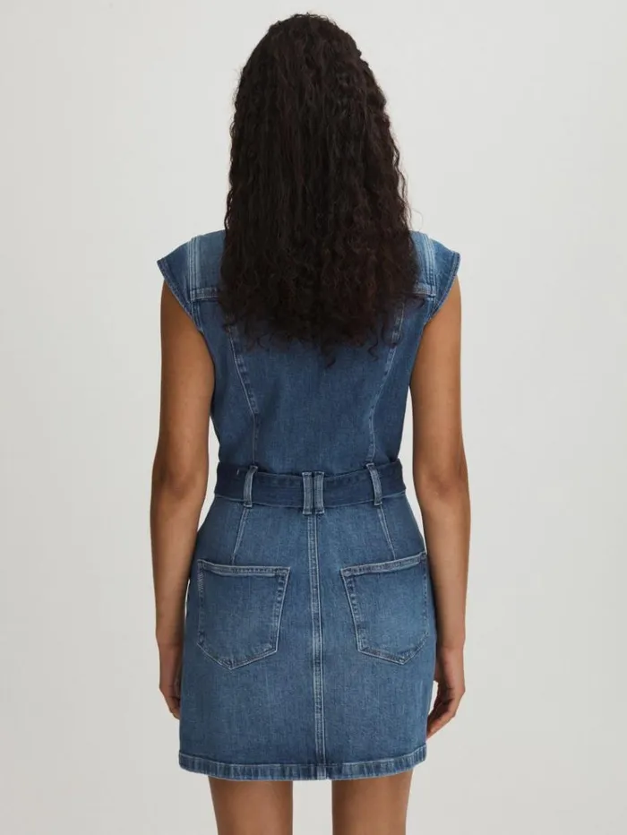 REISS Denim Women Paige Belted Denim Mini Dress Kamilla Blue