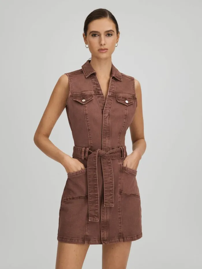 REISS Denim Women Paige Denim Mini Dress Vintage Brown