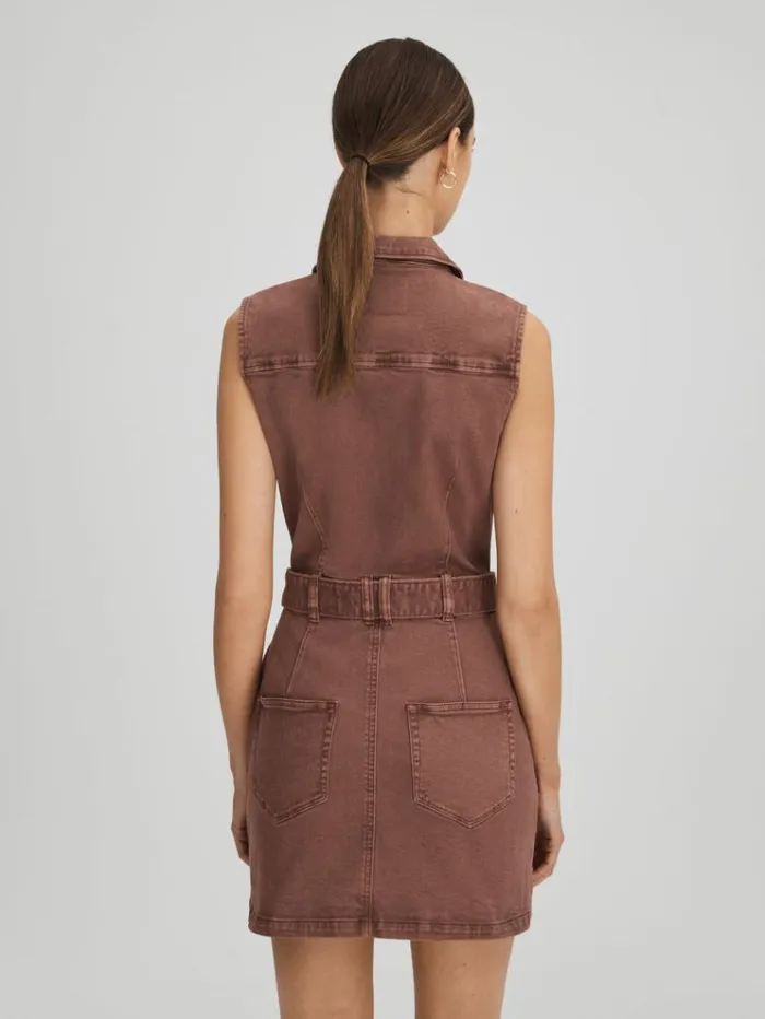 REISS Denim Women Paige Denim Mini Dress Vintage Brown