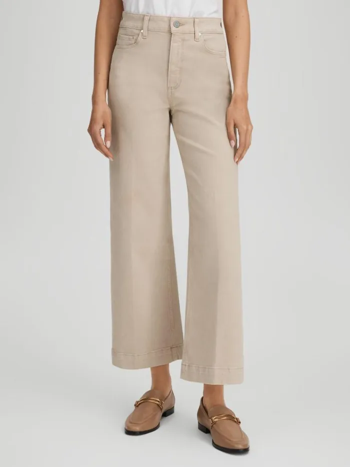 REISS Denim Women Paige Flared Cropped Jeans Soft Sand