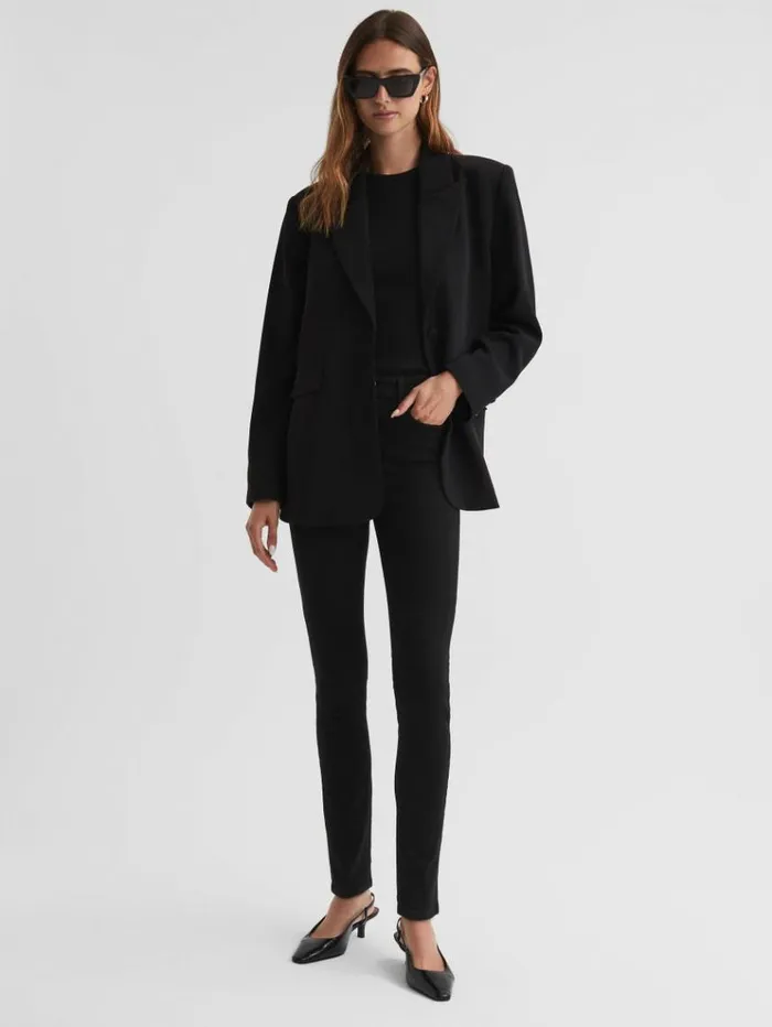 REISS Denim Women Paige Skinny High Rise Jeans Black Shadow