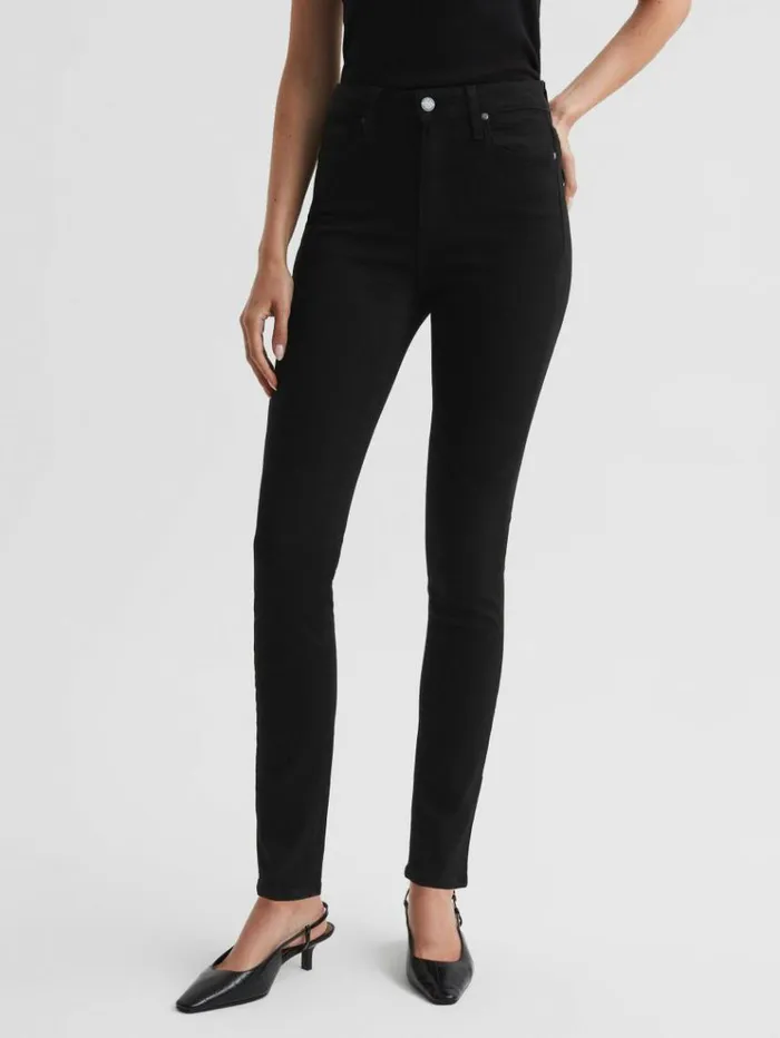 REISS Denim Women Paige Skinny High Rise Jeans Black Shadow
