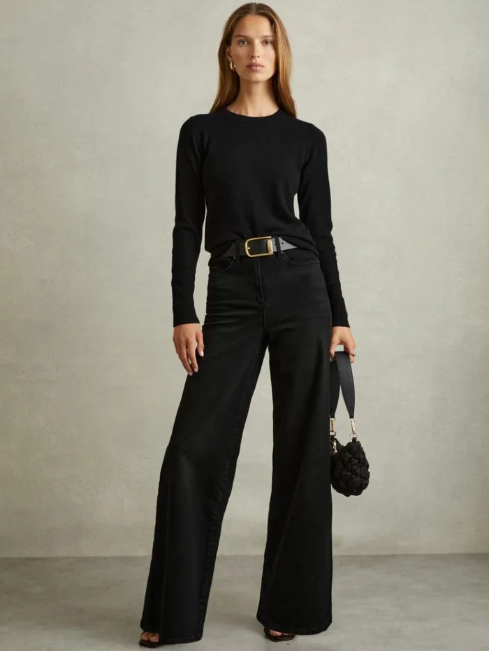 REISS Denim Women Palazzo Jeans Black