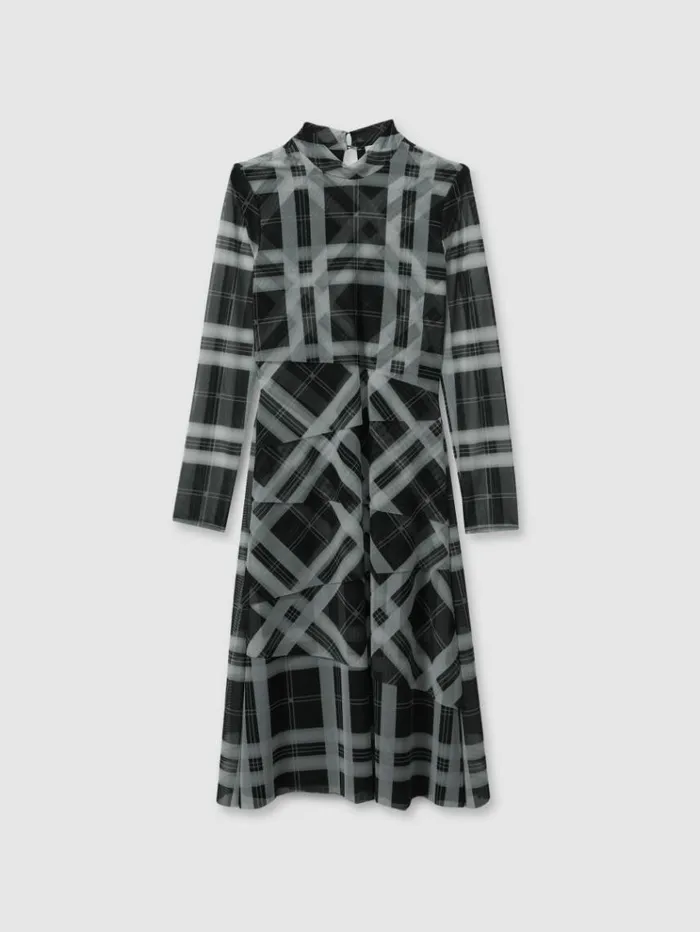 REISS Dresses Children Checked Tiered Midi Dress Blackecru