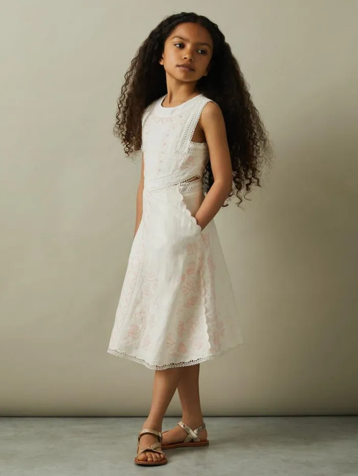 REISS Dresses Children Embroidered Lace Dress Ivory