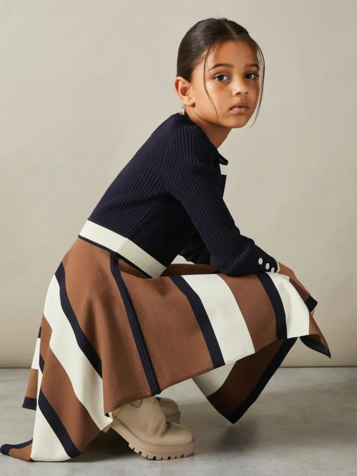 REISS Dresses Children Knitted Colourblock Asymmetric Dress Navy