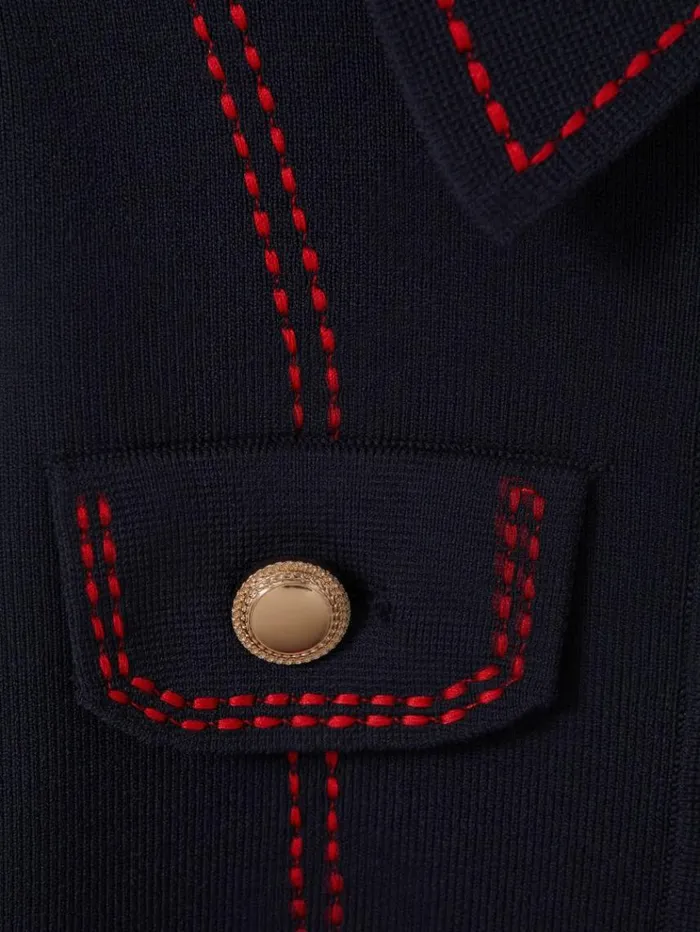 REISS Dresses Children Knitted Contrast Stitch Dress Navy