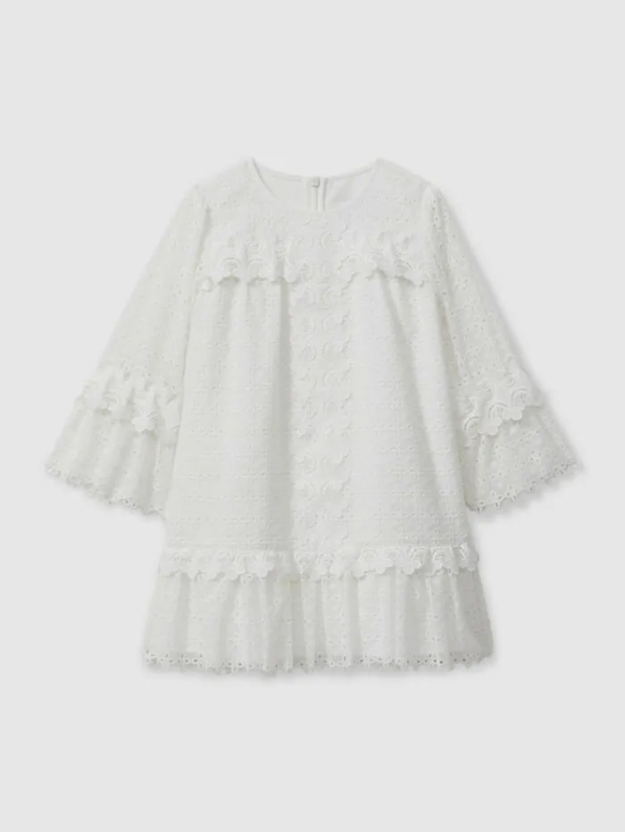 REISS Dresses Children Lace Flared Sleeve Dress Ivory