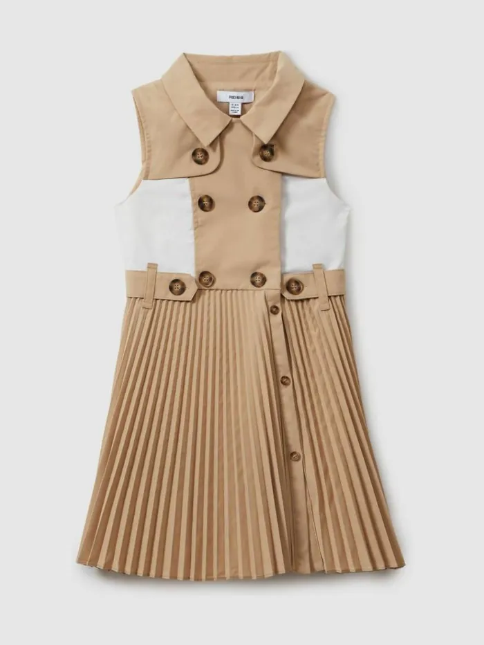 REISS Dresses Children Pleated ButtonFront Dress Camel