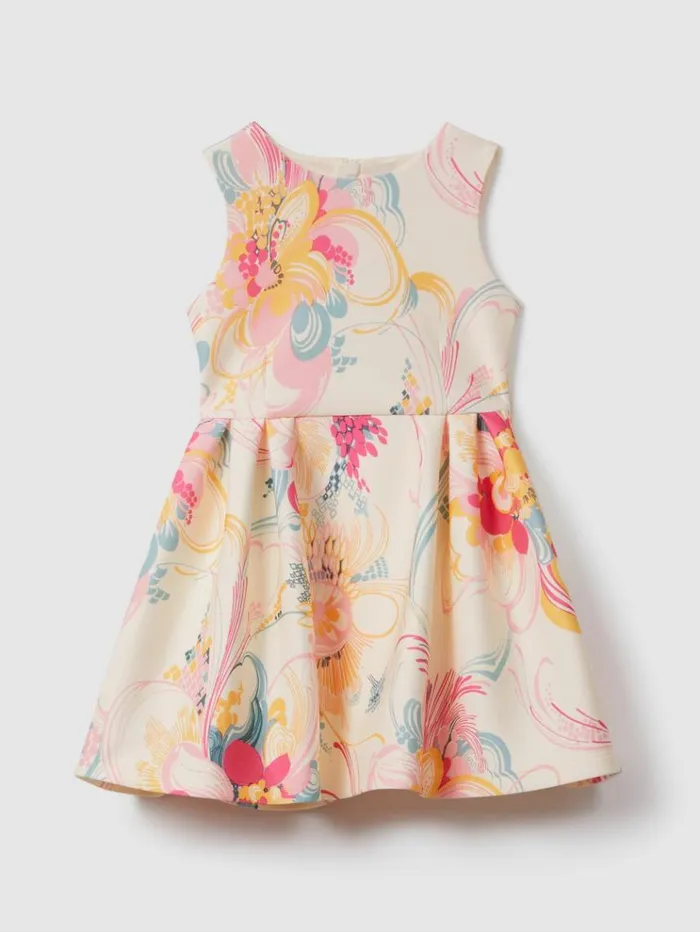REISS Dresses Children Pleated Scuba Dress Pink Print