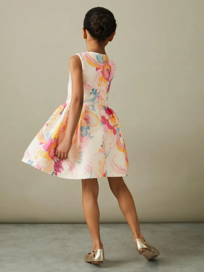 REISS Dresses Children Pleated Scuba Dress Pink Print