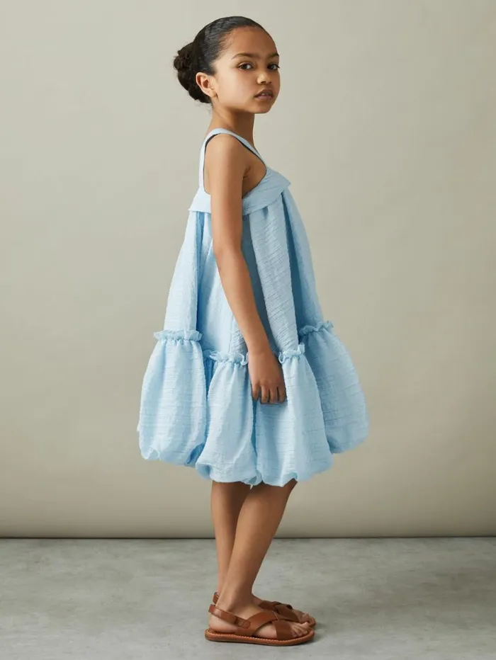 REISS Dresses Children Seersucker Bubble Hem Dress Blue