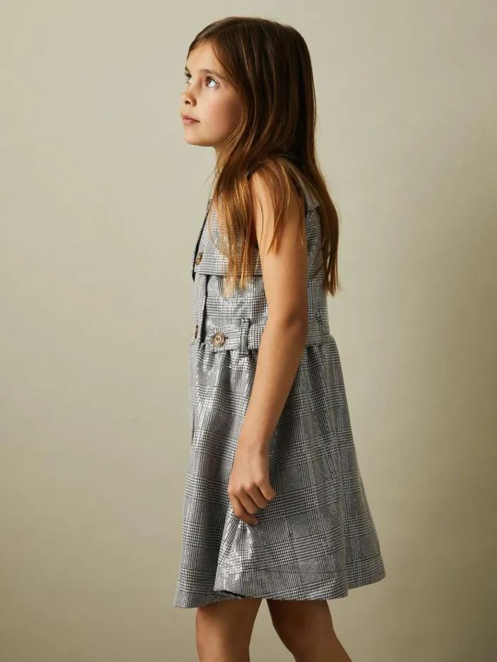 REISS Dresses Children Sequin Dogtooth DoubleBreasted Dress Blackwhite