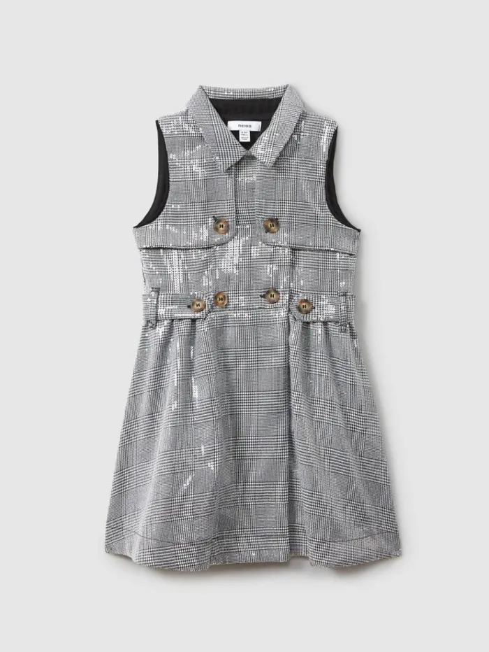 REISS Dresses Children Sequin Dogtooth DoubleBreasted Dress Blackwhite