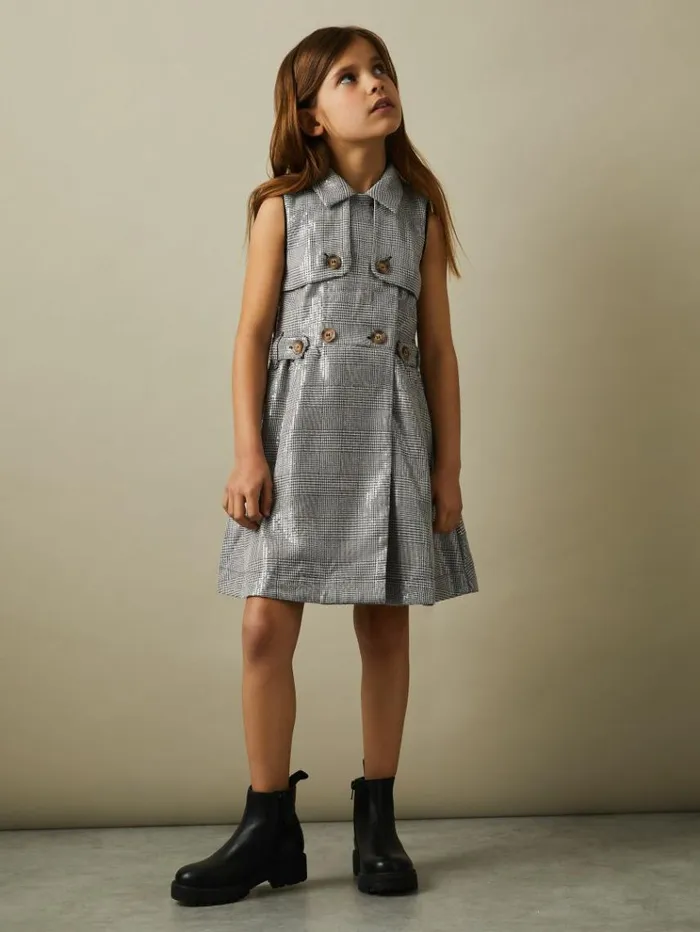 REISS Dresses Children Sequin Dogtooth DoubleBreasted Dress Blackwhite
