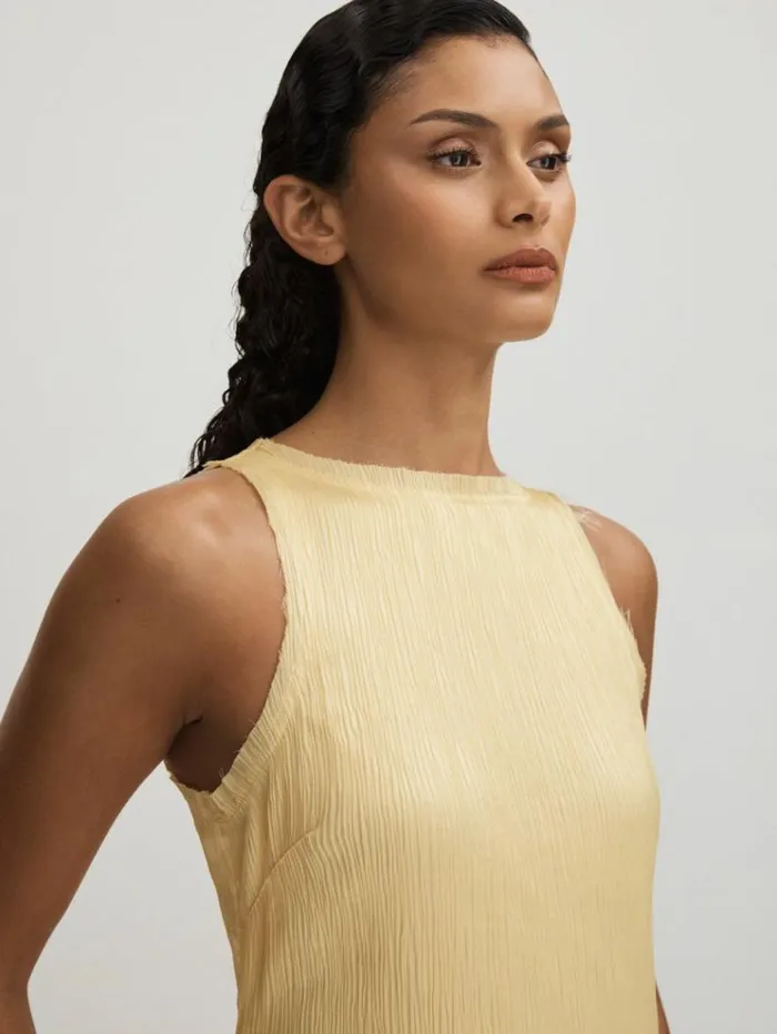 REISS Dresses Women Anna Quan Plisse Raw Hem Maxi Dress Buttercup