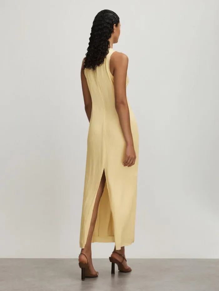 REISS Dresses Women Anna Quan Plisse Raw Hem Maxi Dress Buttercup