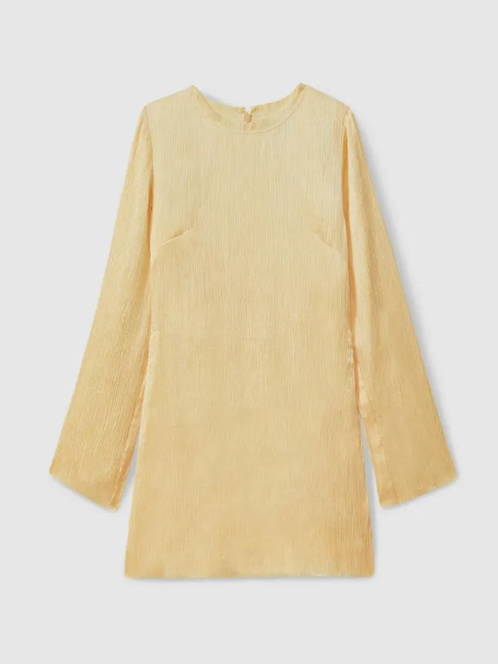 REISS Dresses Women Anna Quan Plisse Raw Hem Mini Dress Buttercup