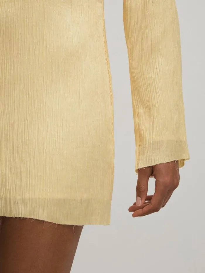 REISS Dresses Women Anna Quan Plisse Raw Hem Mini Dress Buttercup