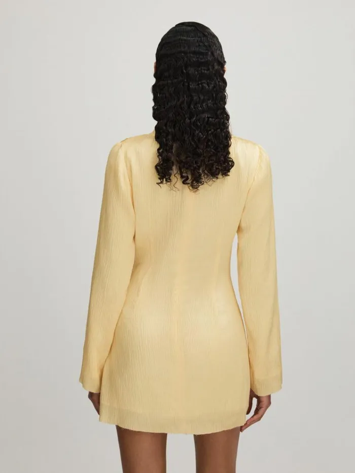 REISS Dresses Women Anna Quan Plisse Raw Hem Mini Dress Buttercup