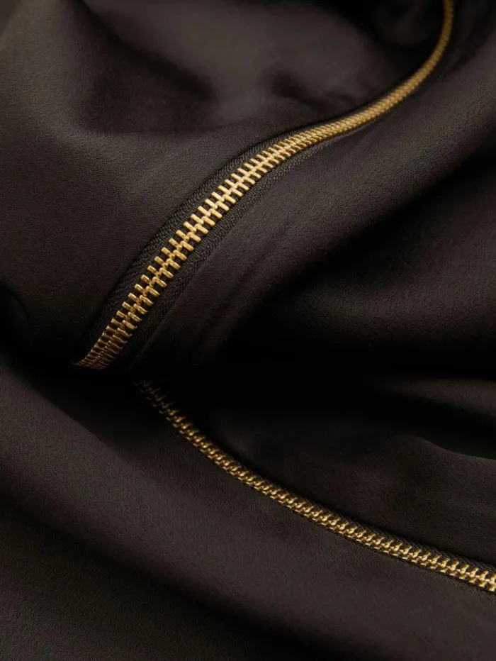 REISS Dresses Women Atelier Zipped Satin Maxi Dress With Virgin Wool Chocolate