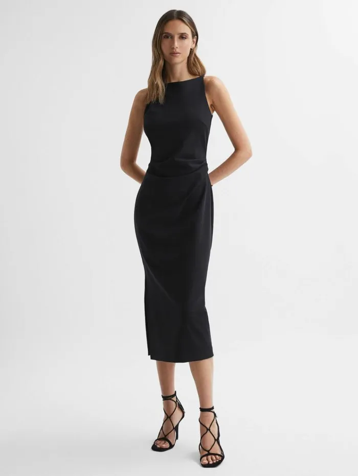 REISS Dresses Women Bodycon Boat Neck Midi Dress Black