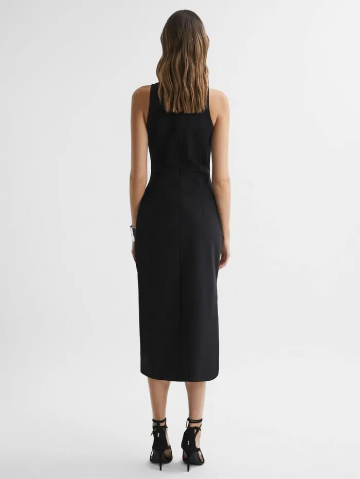 REISS Dresses Women Bodycon Boat Neck Midi Dress Black