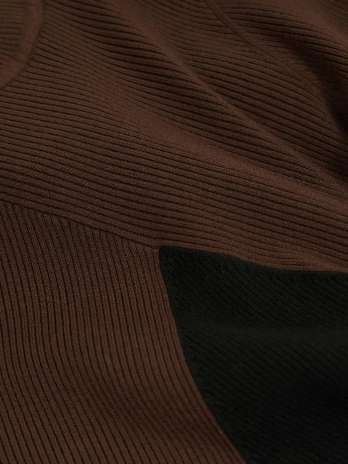 REISS Dresses Women Colourblock Ribbed Midi Dress Chocolateblack