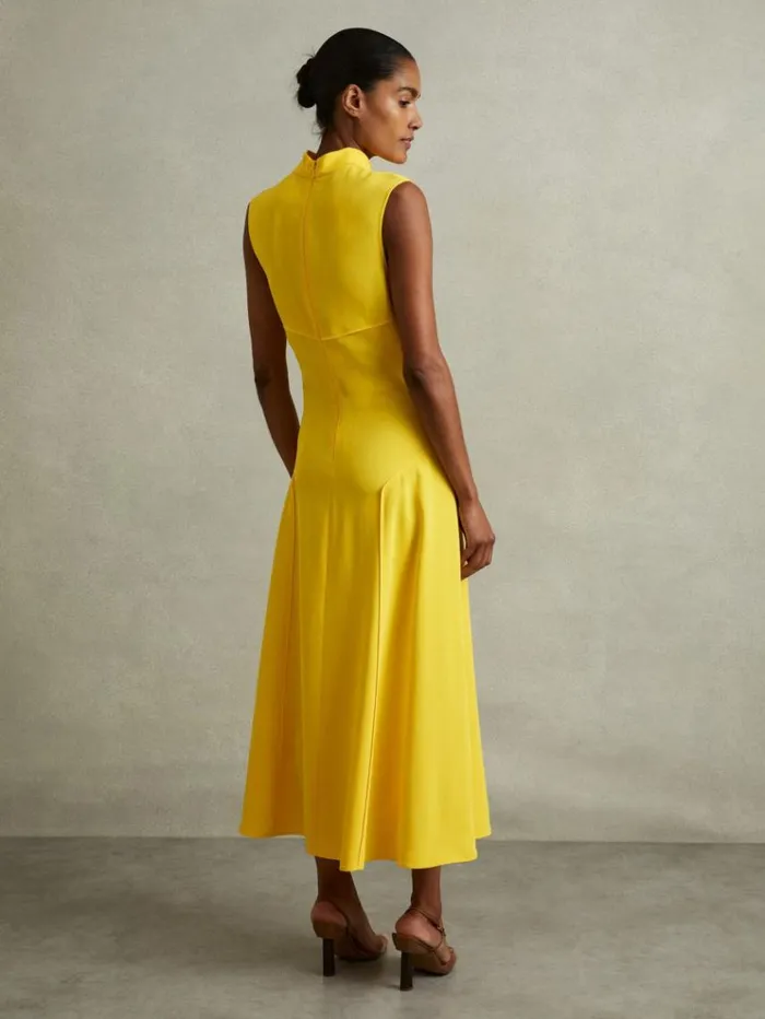 REISS Dresses Women Cowl Neck Seam Detail Midi Dress Yellow