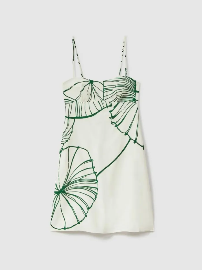 REISS Dresses Women Floral Sketch Removable Strap Mini Dress Whitegreen