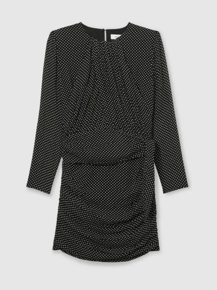 REISS Dresses Women Gathered PolkaDot Georgette Mini Dress Black