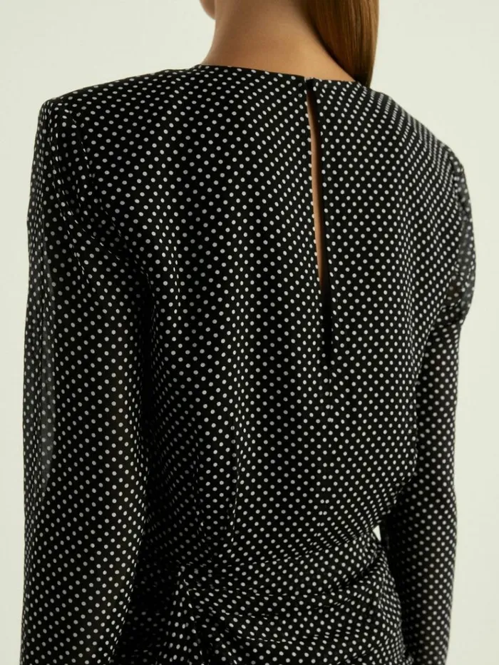 REISS Dresses Women Gathered PolkaDot Georgette Mini Dress Black