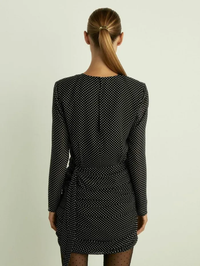 REISS Dresses Women Gathered PolkaDot Georgette Mini Dress Black