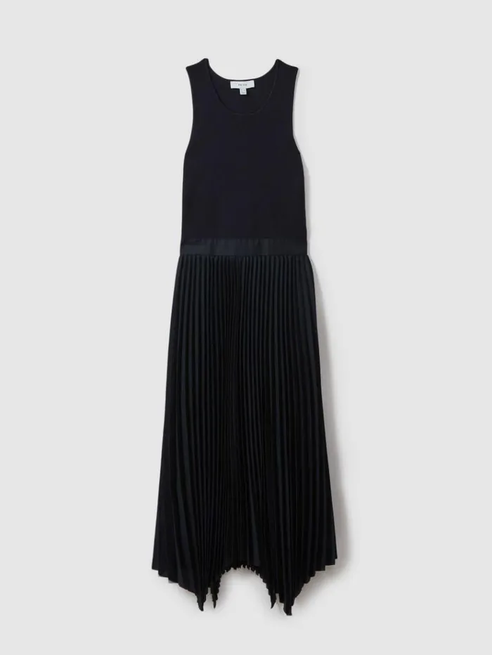 REISS Dresses Women Knit Hybrid Midi Dress Navy