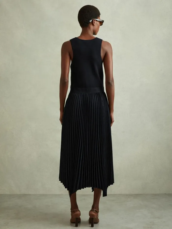 REISS Dresses Women Knit Hybrid Midi Dress Navy