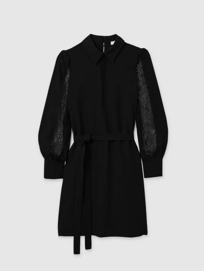 REISS Dresses Women Lace Insert Mini Dress Black