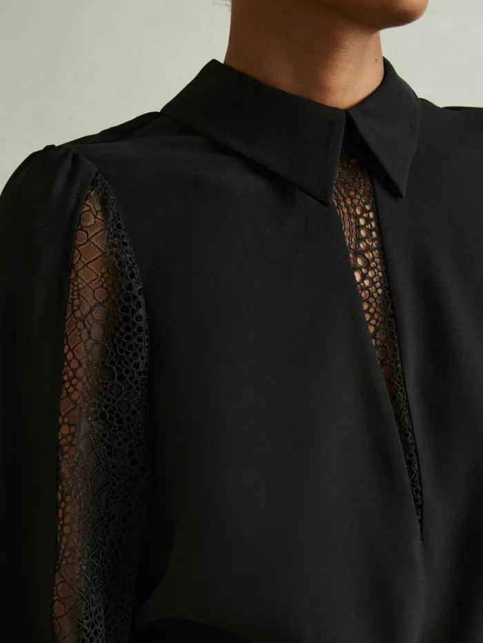 REISS Dresses Women Lace Insert Mini Dress Black