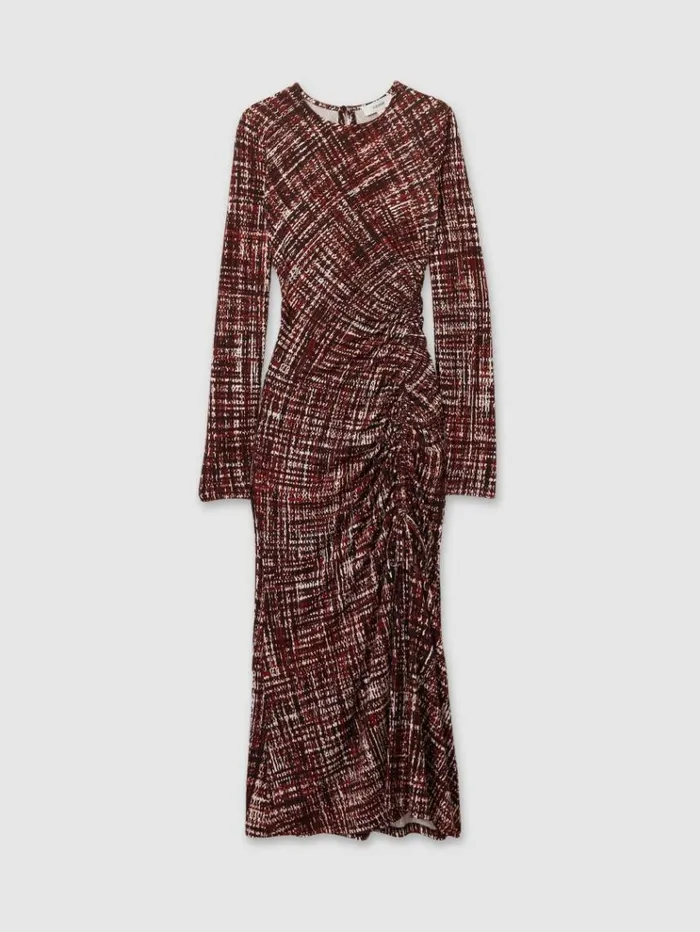 REISS Dresses Women Printed Ruched Midi Dress Red