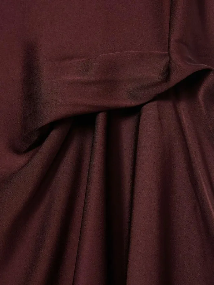 REISS Dresses Women Satin Drape Tuck Midi Dress Burgundy
