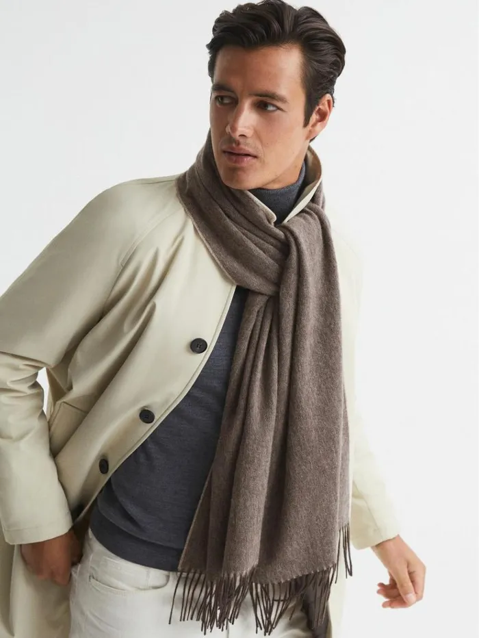 REISS Hats Gloves and Scarves Men Cashmere Blend Scarf Taupe