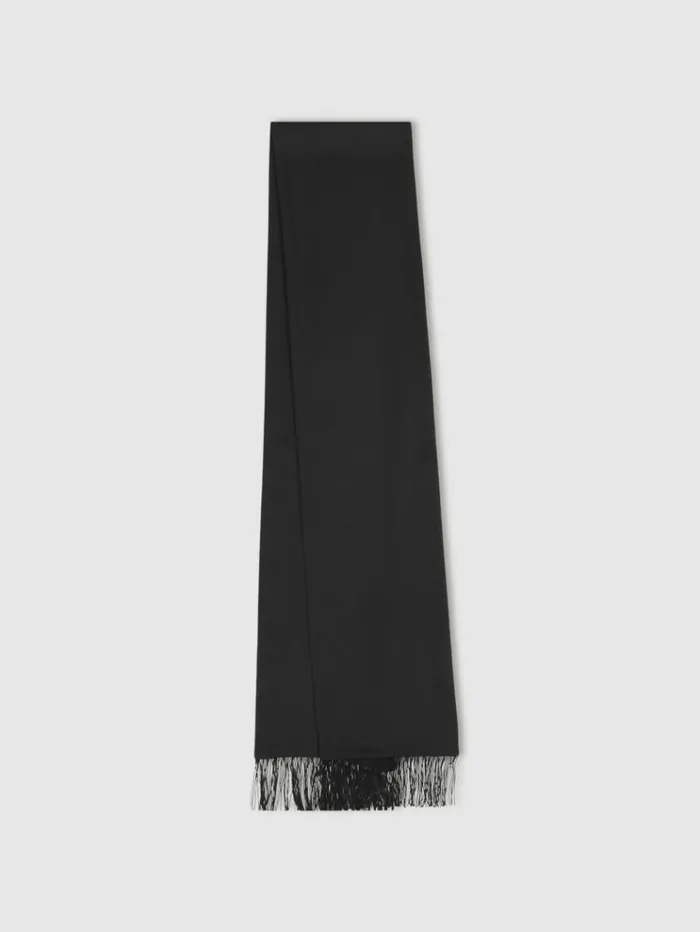REISS Hats Gloves and Scarves Men Silk Fringed Scarf Black