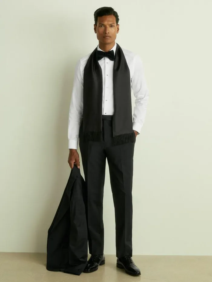 REISS Hats Gloves and Scarves Men Silk Fringed Scarf Black