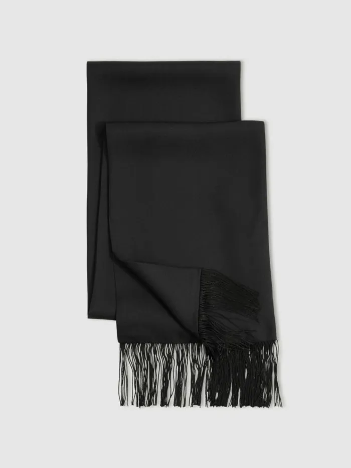 REISS Hats Gloves and Scarves Men Silk Fringed Scarf Black