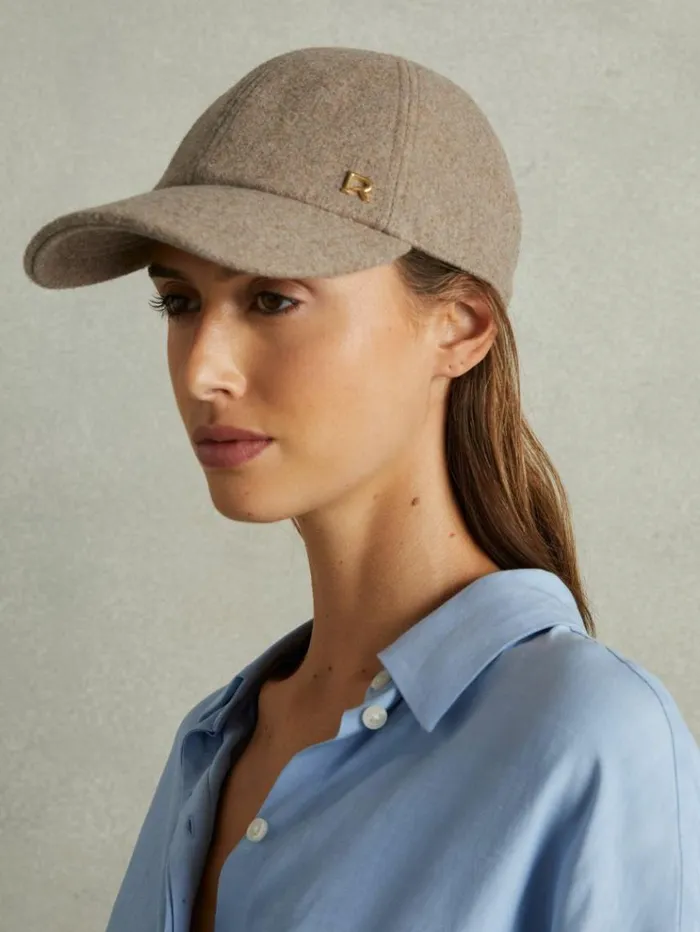 REISS Hats Gloves and Scarves Women Wool Blend Flannel Baseball Cap Taupe