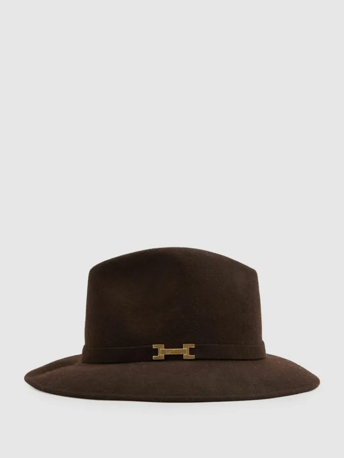REISS Hats Gloves and Scarves Women Wool Fedora Chocolate